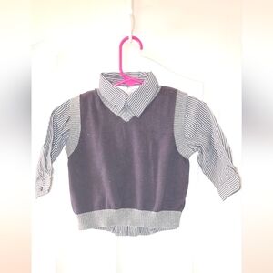 Miniwear Striped Gray and Black Kids Shirt And Vest.